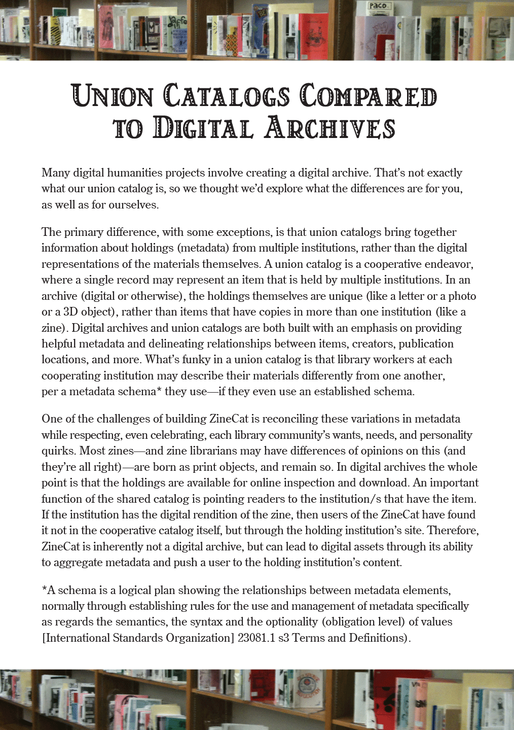 A page with text describing how union catalogs compare to digital archives.